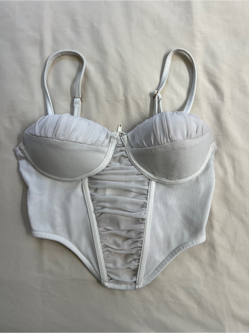 Signature White Ruched Bustier Top